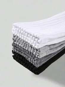 4 Pares de Meias Japonesas de Pilha Folgada, Meias Cano Médio de Cor Sólida - Multicolorido - Visão 6