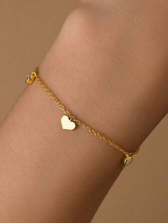 925 纯银钻石手链可叠戴心形手链，时尚风格，完美的妈妈/女朋友礼物