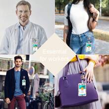 Carrete de insignia de acrílico morado con brillo, clip de insignia ajustable, para trabajo, voluntarios, personal de oficina, portador de tarjeta de identificación con cordón