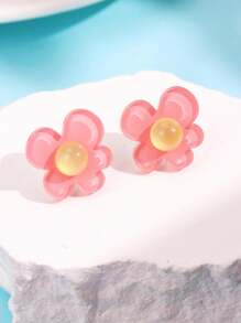 1 Pair Colorful Dopamine Acrylic Flower Stud Earrings, Minimalist Fresh Style Jewelry For Women, Fashion Versatile Party Accessory