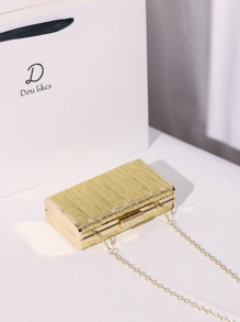 Elegant Metallic Striped Ruched Faux Leather Clutch Bag - Women's Chain Shoulder Handbag, Perfect Choice For Weddings, Parties, Galas And Formal Events