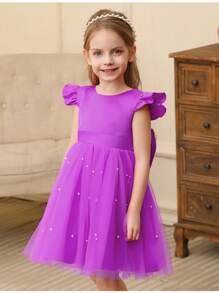 Vestido de princesa de tul con mangas de volantes para fiesta de cumpleaños, baile de graduación, ropa de diario, actuaciones musicales y representaciones escénicas - Morado - Ver 2