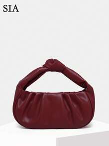 1pc Retro Burgundy Pleated Shoulder Underarm Cloud Handbag, Suitable For Dating, Going Out And Parties, Fashionable Burgundy Bag - Burgundy - View 1
