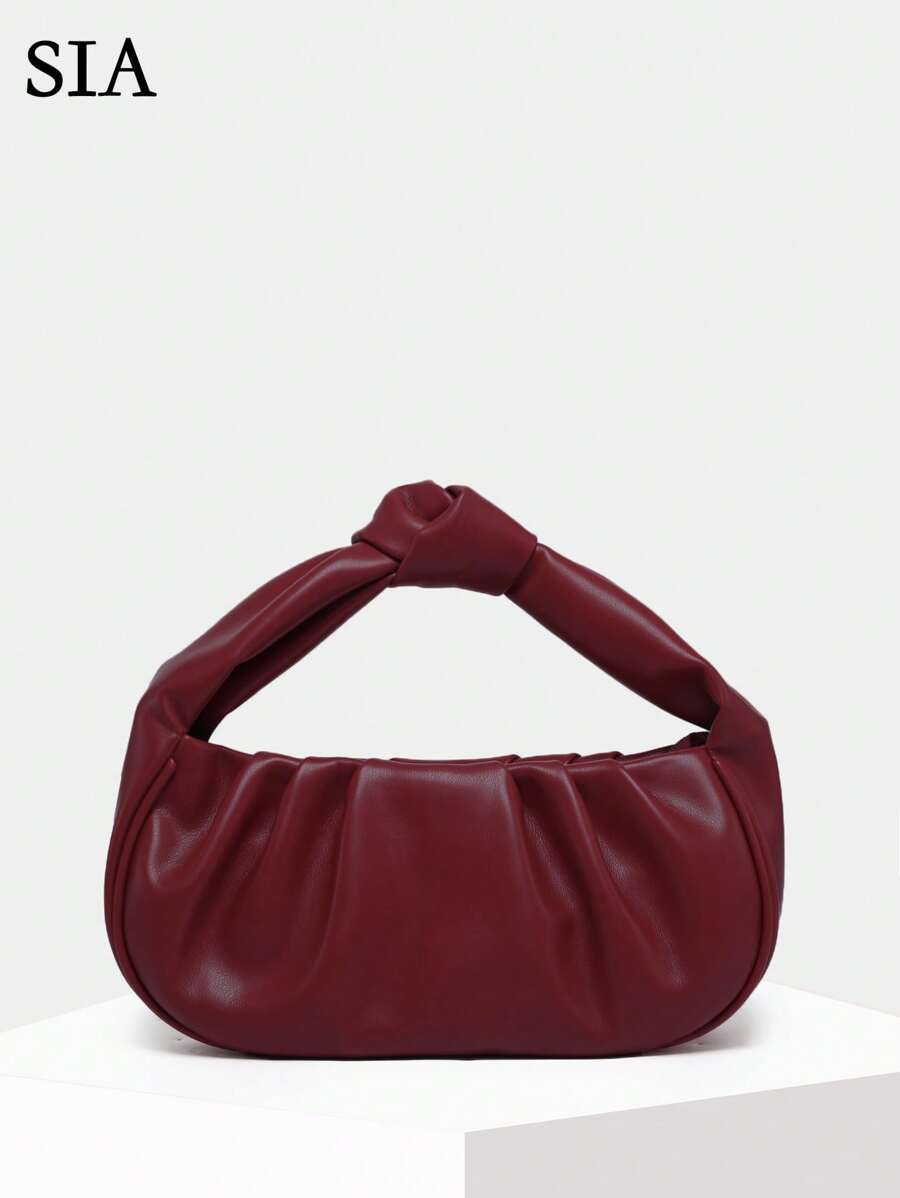 1pc Retro Burgundy Pleated Shoulder Underarm Cloud Handbag, Suitable For Dating, Going Out And Parties, Fashionable Burgundy Bag - Burgundy - View 1