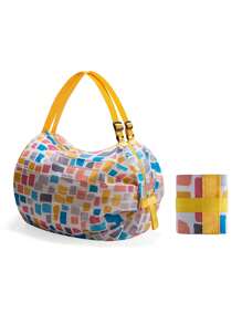 Bolsa de compras plegable y reutilizable de moda para mujeres, bolsa de tela portátil y plegable, bolsa de almacenamiento para compras de supermercado, útiles escolares y accesorios escolares