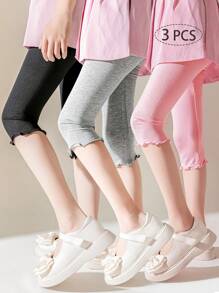 3/2/1 双装女童/儿童薄款短袜，荷叶边及膝打底裤，粉色/灰色/黑色纯色，休闲，柔软舒适，适合日常穿着、上学、春夏穿着 - 彩色 - 查看 2