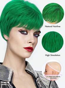 Peluca corta estilo pixie verde para mujer, peluca sintética de moda con gorra de red de rosa transpirable, versátil para el Día de San Patricio, festivales de música u Halloween