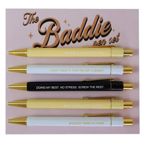 Conjunto de 5 canetas esferográficas engraçadas - ponta de 1,0 mm, tinta preta, citações vibrantes, design de palavrões, presente de escritório exclusivo para colegas de trabalho, conjunto de canetas esferográficas personalizadas para escrita diária com citações engraçadas, conjunto de canetas esferográficas personalizadas