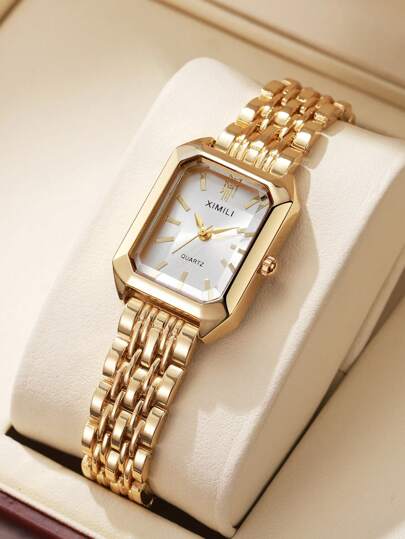 1pc feminino elegante aço inoxidável pulseira quadrado mostrador clássico luxo quartzo relógio de pulso, (sem caixa de relógio)