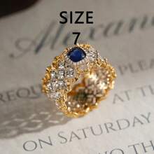 1pc S925 Sterling Silver Retro Elegant Luxury Palace-Style Hollow Lace Blue Zirconia Crystal Ring, Versatile, Suitable For Women Daily Wear, Holidays, Parties, Jewelry Gift