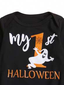 4PCS Baby Girls Halloween Outfits, Long Sleeve Romper + Tutu Skirt + Leg Warmers + Headband Set