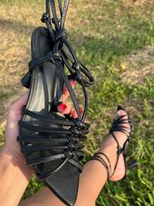 Women's Basic Strappy And Lace-Up Pumps With Sophisticated And Comfortable Cone Heel - 黑色 - 查看 4