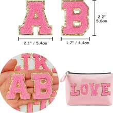 Adhesive Letters With Letter Patches, Hot Stamping Letters On Clothes, 26 School Team Blurry Patch Glitter Sticks - Hot Pink - View 6
