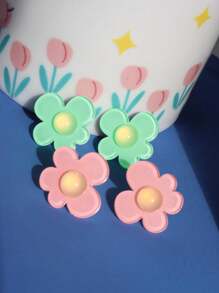 1 Pair Colorful Dopamine Acrylic Flower Stud Earrings, Minimalist Fresh Style Jewelry For Women, Fashion Versatile Party Accessory