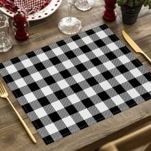 4pcs/Set Black & White Checkered Striped Placemats, Minimalist Brown, Blue, Purple, Pink, Green, Red Checkerboard Table Mats, Morandi Colors Linen Dining Placemats, For Kitchen, Home, Party, Tabletop Decor, 12x16.5 Inch - Multicolor - View 3