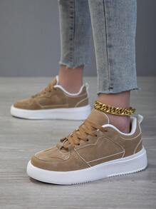 女士休闲鞋，时尚运动鞋，街头风格小白鞋，轻便滑板鞋 - 卡其色 - 查看 4