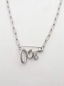 1pc Unisex Stainless Steel Openable Locket Lock Geometric Hollow Metal Pendant Necklace, Fashionable & Suitable For Daily Wear