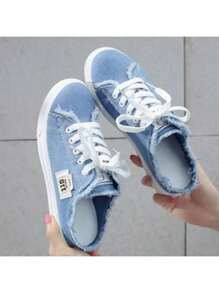 女士春季休闲帆布一脚蹬平底运动鞋、乐福鞋