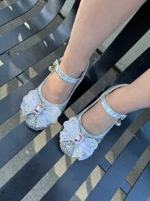 Girls' White Rhinestone And Crystal Fashionable Shiny High Heel Shoes With Colorful Crystal Butterfly Pendant, Versatile For All Seasons - Silver - View 3