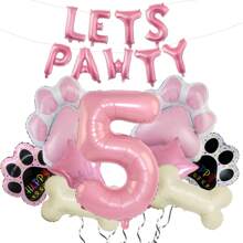 18 件狗狗主题气球“Let's Pawty”狗爪印气球，粉色数字气球，涤纶铝箔气球，宠物生日装饰适合 1-4 岁狗狗生日派对 - 彩色 - 查看 8