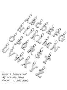 1 件时尚朋克不锈钢 A-Z 英文字母吊坠简约男士手链，适合日常休闲佩戴，男士节日派对礼物 - 銀色 - 查看 9