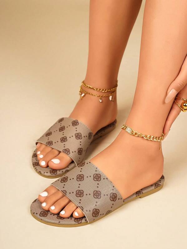Nouveaux sandales plates d'été à motif floral pour femmes, avec bout rond. Confortables, décontractées, respirantes pour une utilisation en extérieur et à la plage