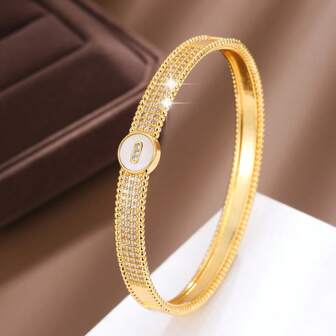 1pc Fashionable Circular Design CZ Inlaid Bracelet For Women