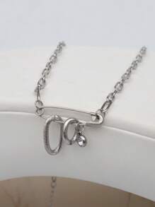 1pc Unisex Stainless Steel Openable Locket Lock Geometric Hollow Metal Pendant Necklace, Fashionable & Suitable For Daily Wear