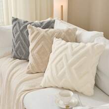 2 pièces Housses de coussin décoratif en fausse laine pour Noël, doux, peluche, court, en polaire, motif carré, taies d'oreiller unies pour canapé, lit, salon