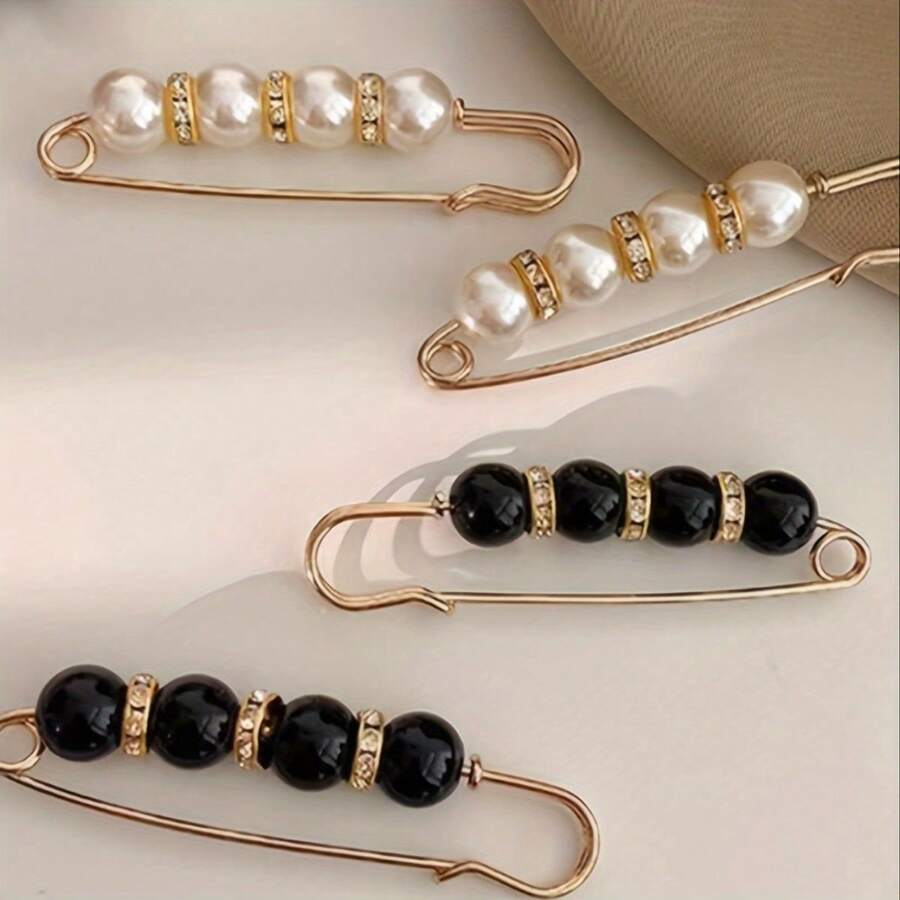 2pcs/4pcs/8pcs Faux Pearl Waist Buttons, Cute Pin, Faux Pearl Brooch, Adjustment Buckle For Pants - A - View 1