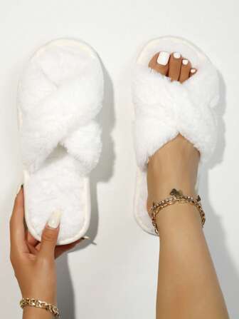 Fall/Winter 2 Plush Strap Fluffy Women's Spring/Autumn Slippers, Soft & Lightweight Indoor Carpet Slippers, Wedding Bridesmaid Slippers