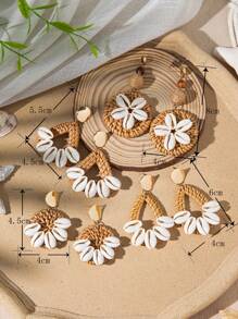 1 Đôi bông tai hình giọt nước rỗng bằng vỏ sò kiểu Bohemian, phụ kiện hoàn hảo cho phụ nữ đeo khi đi nghỉ mát và hàng ngày. - Nhiều màu - Xem 7