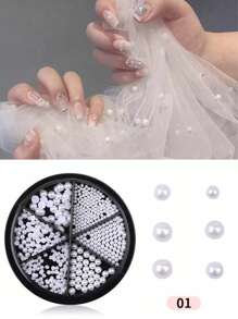 6 Grid 3D Nail Decoration Pendant Alloy Butterfly Shell Seahorse Starfish Pearl Ruby Color Round Beads 3D Metal Pendant Suitable For Nail Art Jewelry Making Technology DIY Nail Charms Nail Gems Nail Supplies