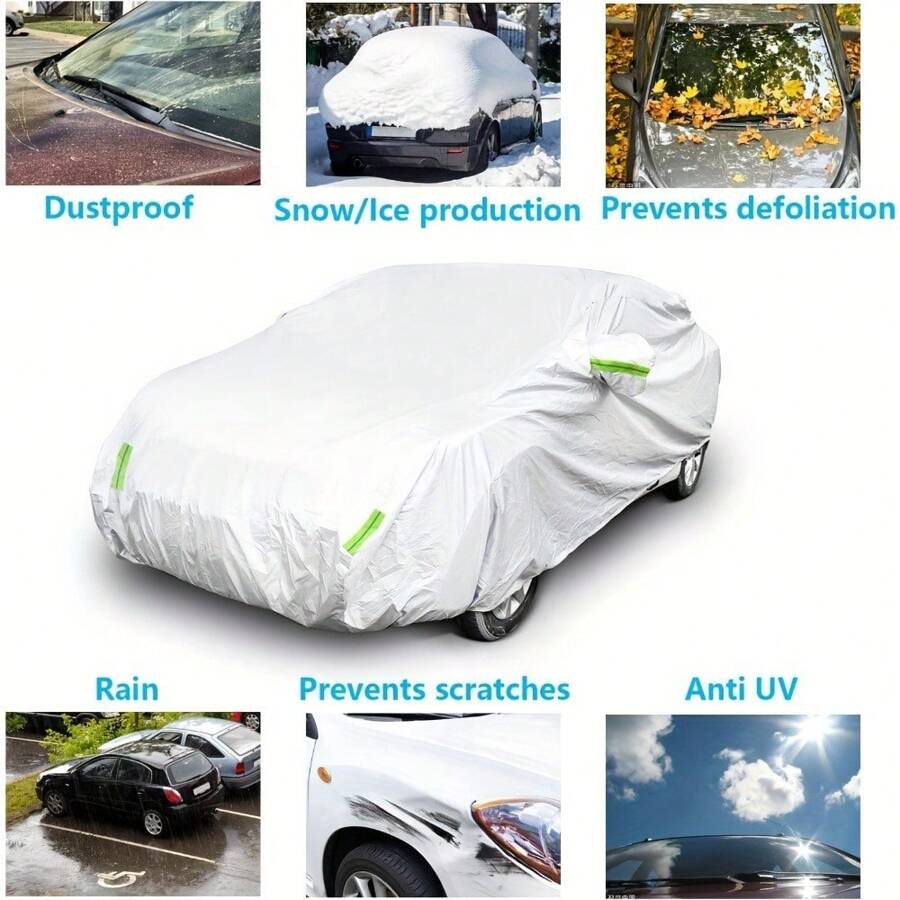 Fit Car Cover - Breathable, Scratch Resistant, Weather Resistant, Heat-Resistant, With Reflective Strip And Mirror Pocket - White, Suitable For 169-189 Inch Sedans - 銀色 - 查看 1