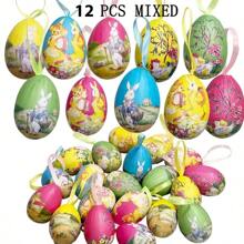 12pcs RandomColorful Easter Eggs, Foam Hanging Decorations,Home Decoration, Scene Decoration, Theme Party Decoration,Easter Egg Easter Tree Decoration Party Birthday Home Decoration Indoor Supplies, Decorative Sign
