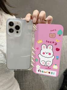 1pc Cute Pink Rabbit Pattern Flip Cover Phone Case, Notebook Style Anti-Slip Shock-Proof Protective Phone Cover Compatible With Iphone 11/12/13/14/15/16 Pro Max & Galaxy A05/A15/A25/A35/A53/A54/A55/S23/S24 Ultra Series