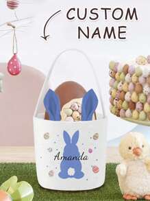 1 stuk aangepaste tas met konijnenoren, gepersonaliseerde paasmand, paasemmer met naam, monogram paastas, aangepaste naammand, konijnentas, cadeaus voor kinderen, ideeën voor paasmanden, praktisch, kleurrijk, grappig, kawaii, cartoon, aangepast, gepersonaliseerd, uniek, aangepast, vriendin, vriend, familie, vrienden