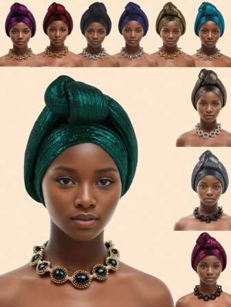 Glitter Fabric African Auto Gele Headtie Nigeria Party Headwear Knoted Turban Cap Women's Head Wraps