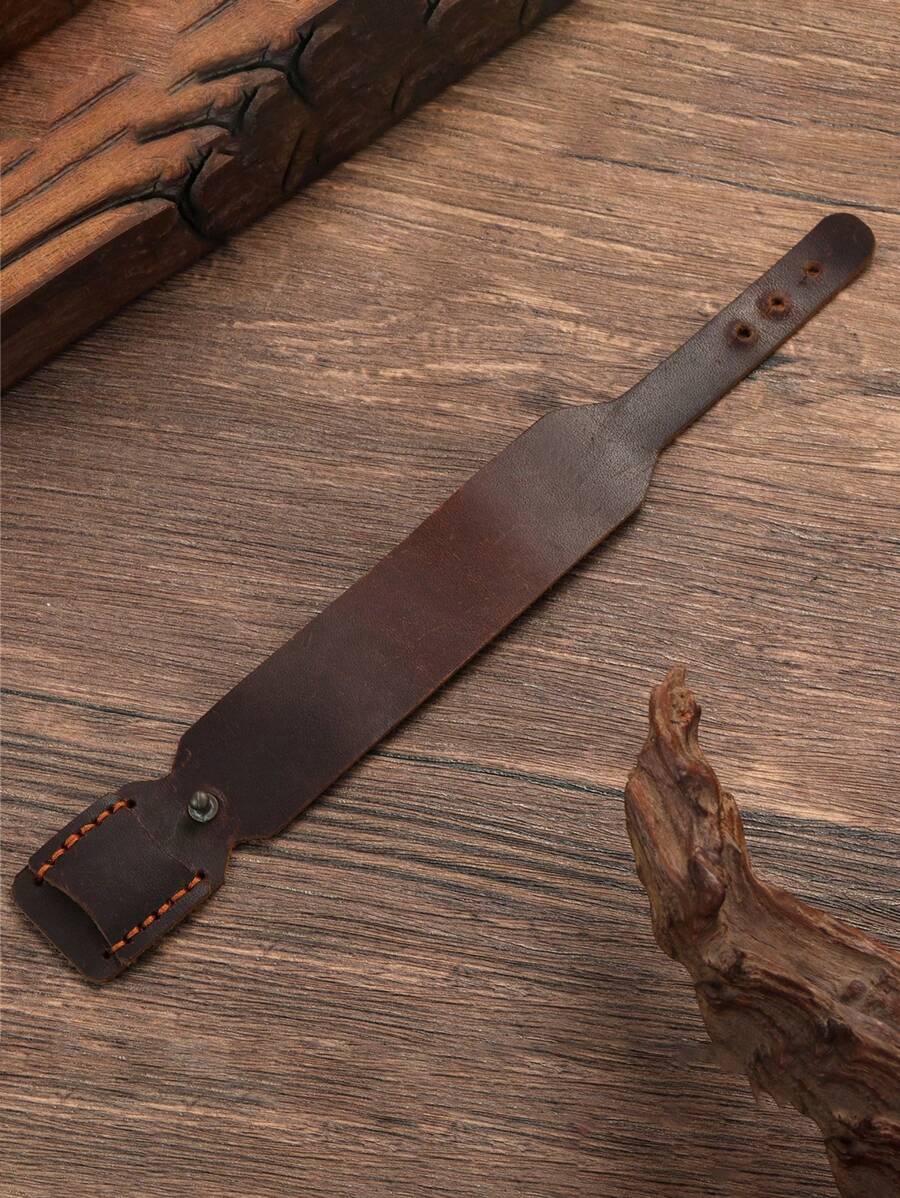 Gothic Punk Retro Distressed Brown Glossy Adjustable Leather Bracelet - Brown - View 1