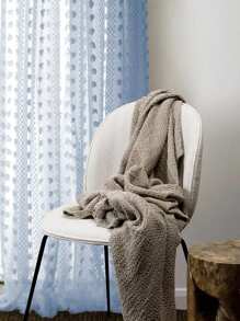 1pc Vertical Yarn Ball Semi-Sheer Curtain, Linen Texture, Suitable For Bedroom, Living Room, Balcony, Dressing Room - Blue - View 3