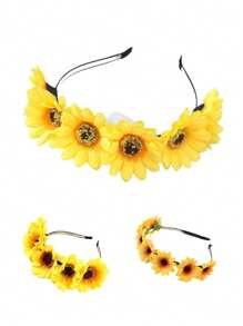 1 Peça Faixa de Cabeça Estilo Boho Impressa em Floral de Poliéster, Faixa de Cabelo Decorativa com Girassol para Todas as Estações para Mulheres, Uso em Praia/Feriado/Foto, Faixa de Cabelo, Arco de Cabelo, Acessórios de Cabelo