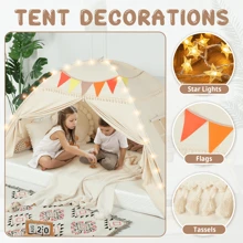 Kids Twin Size Bed Tent With Lights & Flags - Portable Foldable Canopy For Toddler Beds, Indoor Playhouse, Privacy Space For Boys & Girls, Perfect Gift For Bedroom Decor - Beige - View 6