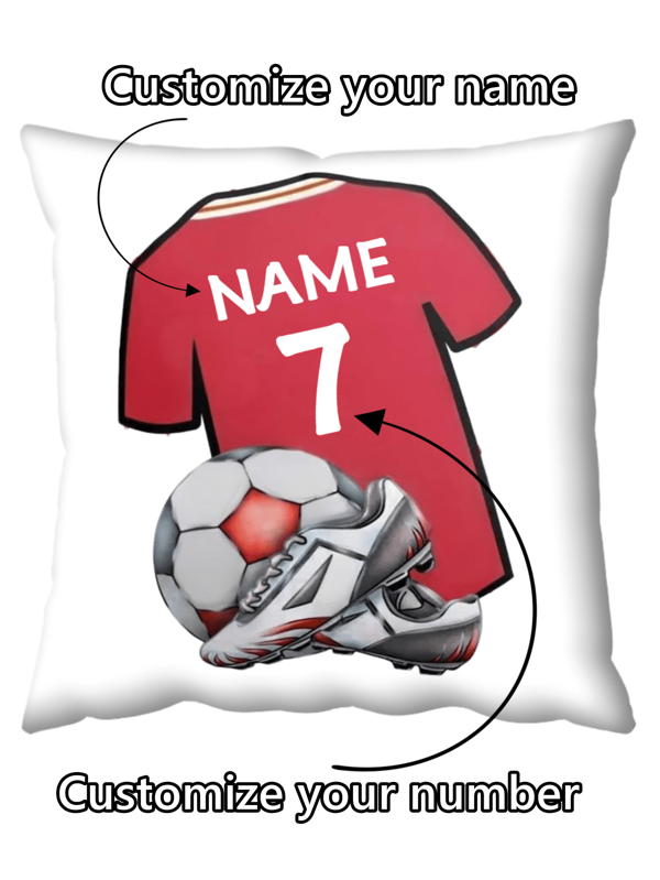 1pc Custom Name & Number Football/Soccer T-Shirt, Personalized Throw Pillow Cover As Gift For Children