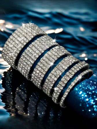 Sparkly Rhinestone Stretch Bangle Bracelets, Elegant Party Style Bracelets For Women, Adjustable Elastic Wristband