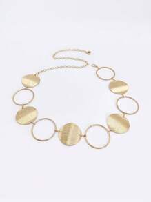 1 pezzo Cintura regolabile con grande disco rotondo in metallo dalla texture ondulata bohémien, design semplice adatto a gonne, pantaloni, ideale per spiaggia, uso quotidiano, estate, scuola, autunno, Ognissanti