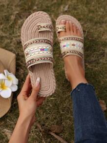 New Summer Comfortable Outdoor Bohemian Style Woven Flat Sandals, Plus Size