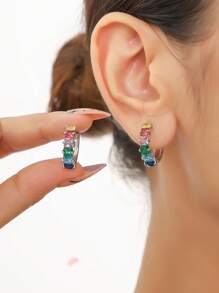 A Pair Of European And American Fashion Popular Colorful Zirconia Inlaid With Exquisite High-End Ear Buckle Earrings For Ladies Party Holiday Decoration Gifts