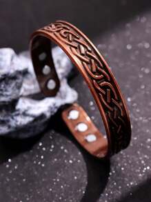 1 pieza Conjunto de brazalete magnético y anillo con diseño de flor vintage, para proteger la salud y prevenir lesiones, brazalete magnético ajustable de cobre antiguo enchapado para hombres y mujeres
