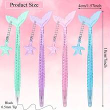 Set de 12 piezas/5 piezas/1 pieza de bolígrafos de gel con purpurina con cola de sirena y colgante de estrella de mar, Body ovalado de plástico, tapa de presión, punta media, tinta negra de 0,5 mm, apto para adultos y vuelta al colegio