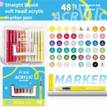 1pc 84/60/48/36/24 Colors Direct Liquid Soft Tip Acrylic Marker Pens, Storage Box Packaging, Student Dedicated, Non-Transparent, Color Overlapping Watercolor Pens, High-Quality Art Student DIY Colored Brushes, Marking Pen, Highlighter, Graffiti Pen - Soft-tip Straight Liquid Marker Pen - View 13